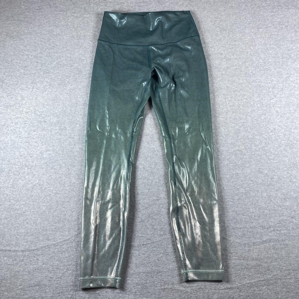 Lululemon Leggings Womens 6 High Rise Green Metallic Flecked‎ Ankle Yoga Pants